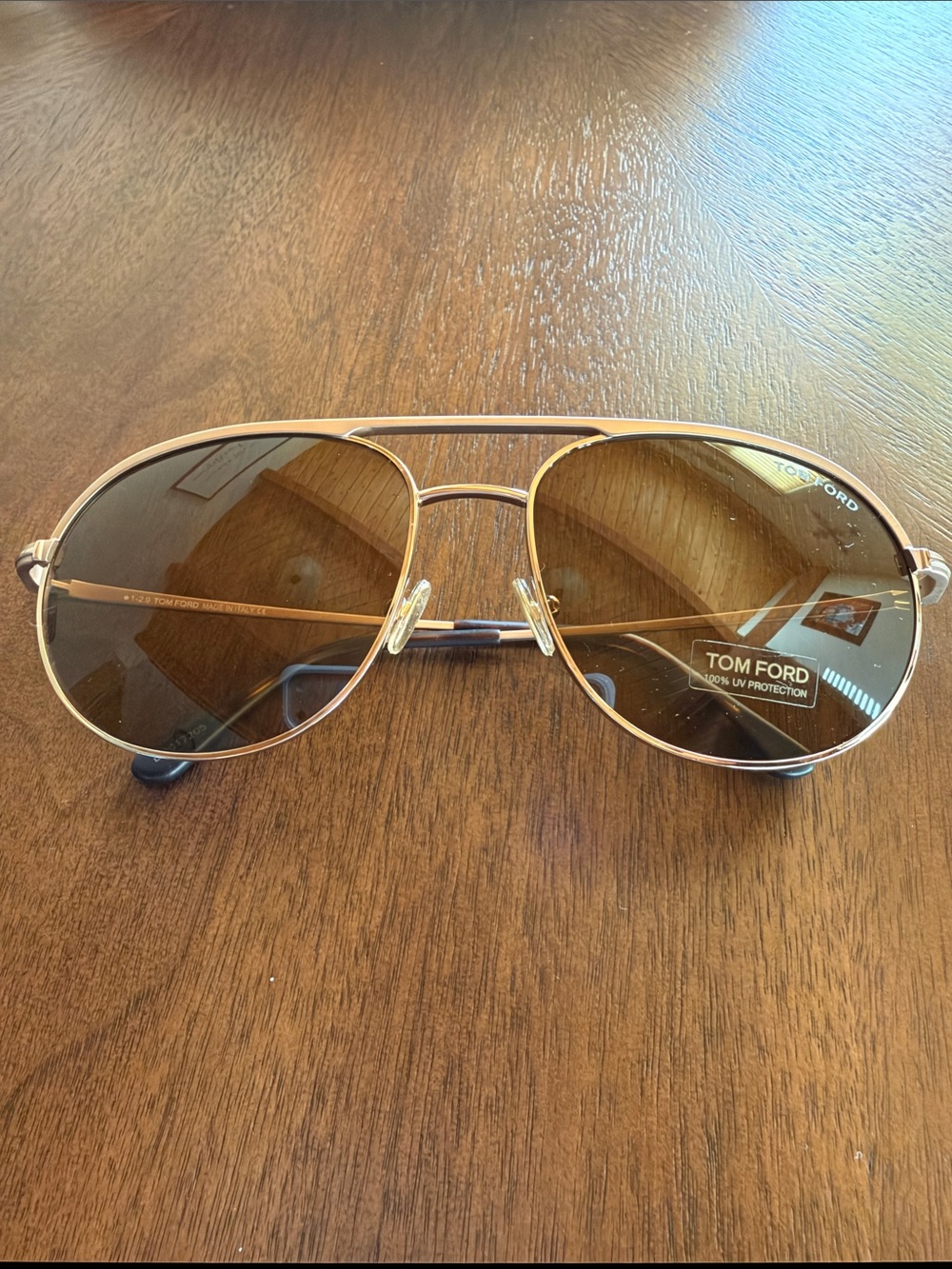 Tom Ford Men’s Gold Aviator Sunglasses with Brown Lenses